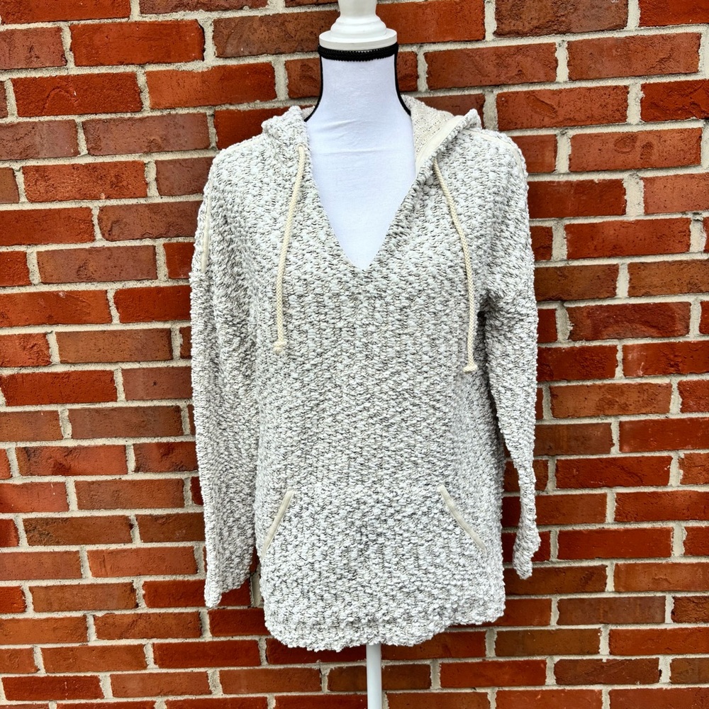 NWT Lou & Grey Cream & Black Knit Tweedy Tunic Sweater Hoodie Womens Small